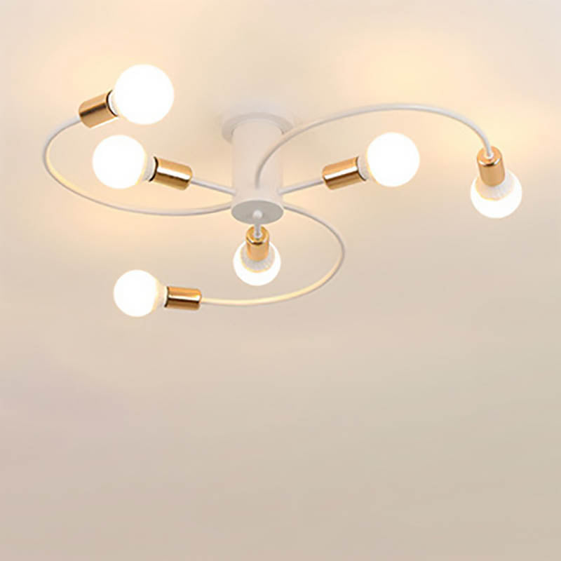 Moderne Mid-Century Runde Eisen 6/8 Licht Semi-Flush Deckenleuchte für Wohnzimmer 