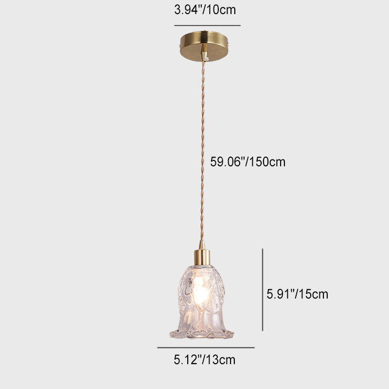 Zeitgenössische Luxus Messing Blume Glas Schatten 1-Licht Pendelleuchte für Wohnzimmer 