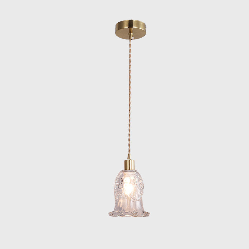Zeitgenössische Luxus Messing Blume Glas Schatten 1-Licht Pendelleuchte für Wohnzimmer 