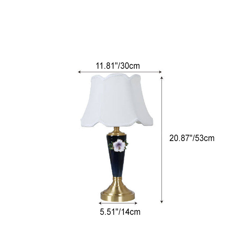 Vintage European Ceramic Floral Pleated Fabric 1-Light Table Lamp