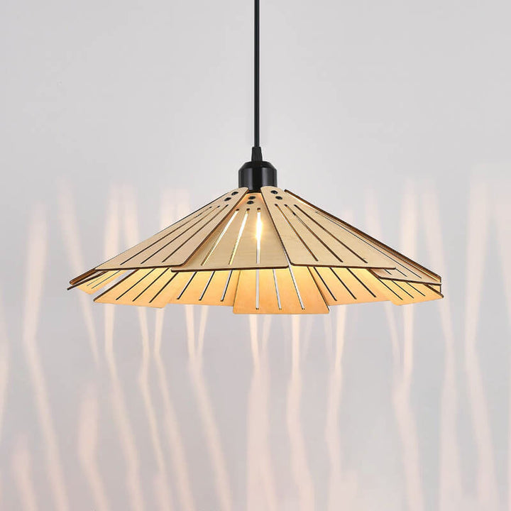 Japanese Retro Solid Wood Hollow Umbrella Shade 1-Light Pendant Light