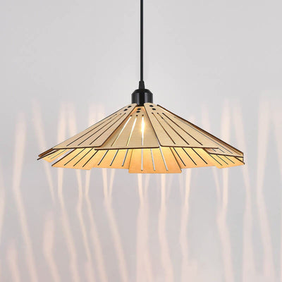 Japanese Retro Solid Wood Hollow Umbrella Shade 1-Light Pendant Light