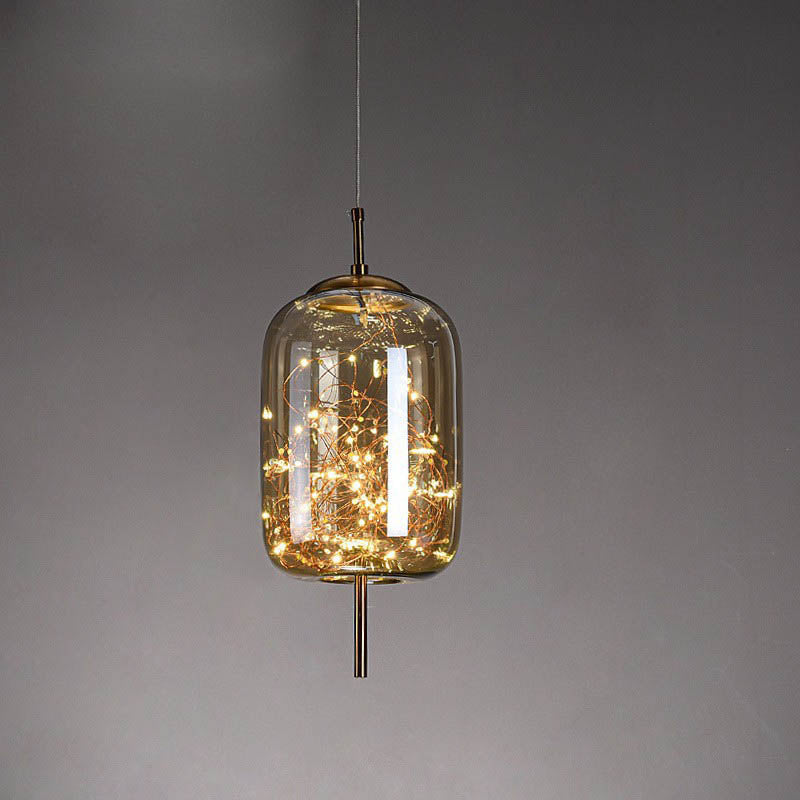 Contemporary Scandinavian Cylinder Oval Glass 1-Light Pendant Light For Bedroom