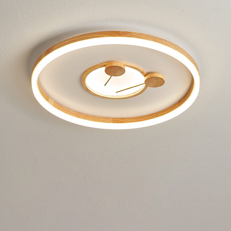 Traditional Japanese Cartoon Round Iron Wood Acrylic LED Flush Mount Ceiling Light For Living Room