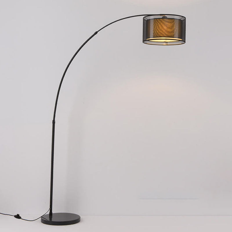 Nordic Minimalist Drum Fabric Shade Arc Rod 1-Light Standing Floor Lamp