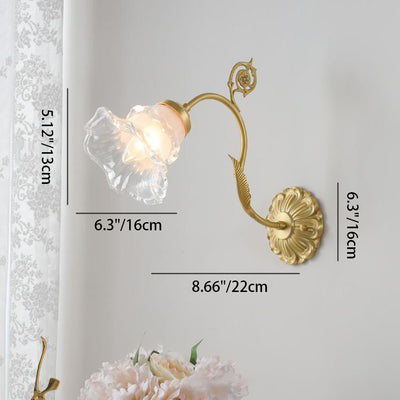 Applique Murale en Verre Traditionnel Français en Cuivre avec 1 Lumière pour Salon 