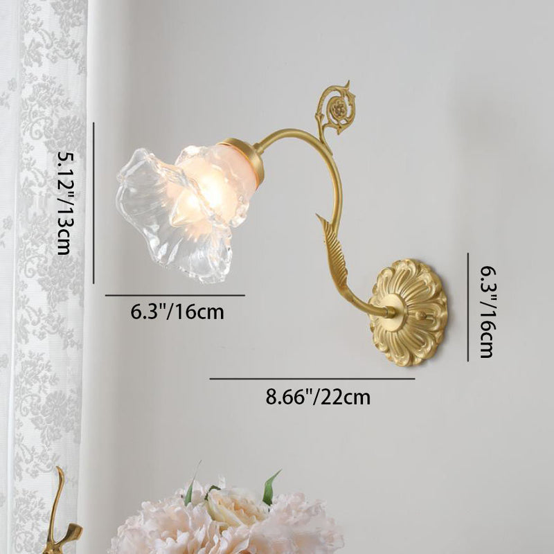Traditional French Glass Flower Copper 1-Light Wall Sconce Lamp For Living Room