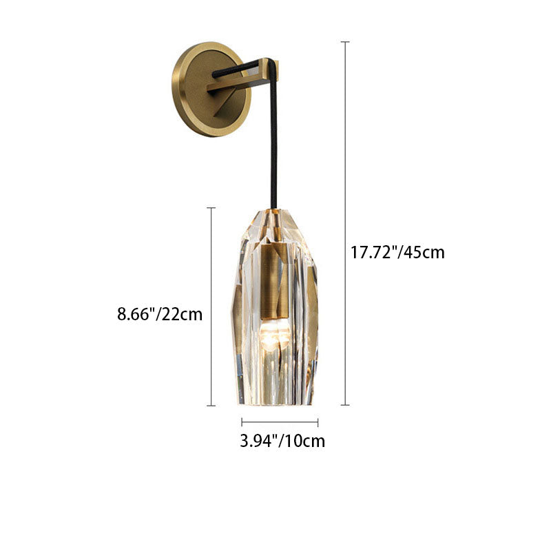 Modern Minimalist Cylinder Full Copper Crystal 1-Light Wall Sconce Lamp For Bedroom