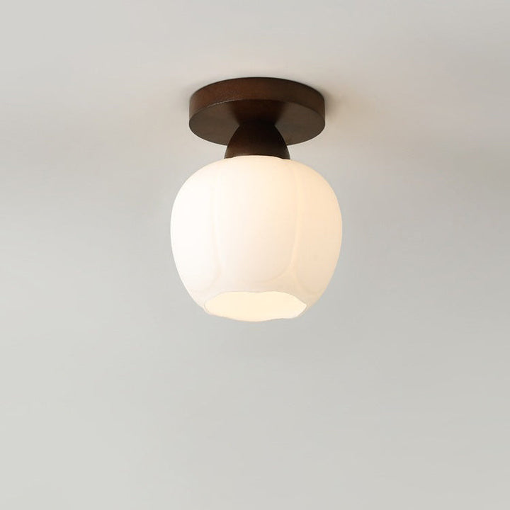 Luz de techo semiempotrada de 1 luz de vidrio y madera minimalista moderna para sala de estar 