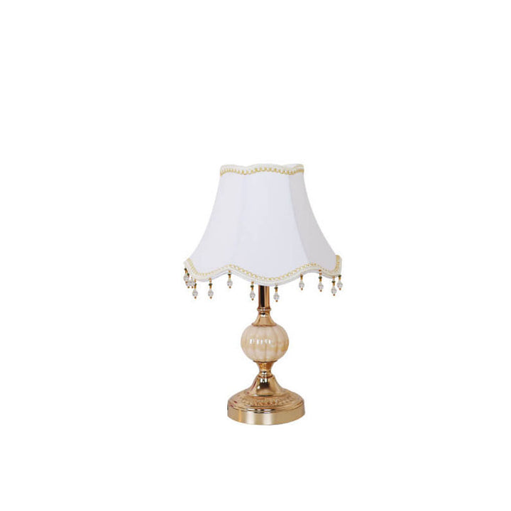 Traditional Vintage Fabric Floral Glass Hardware Plating 1-Light Table Lamp for Bedroom