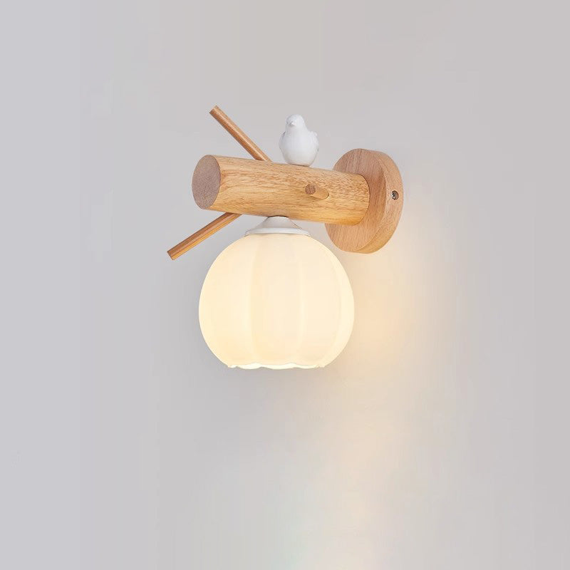 مصباح الحائط بتصميم مزرعة تقليدية بظل زجاجي على شكل برعم زهرة مصنوع من الخشب الصلب مع ضوء واحد لغرفة النوم 