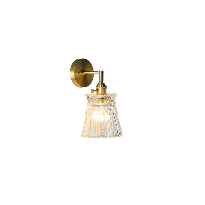 Applique murale 1-lumière en verre cuivré avec boule cylindrique fleur traditionnelle française pour chevet 