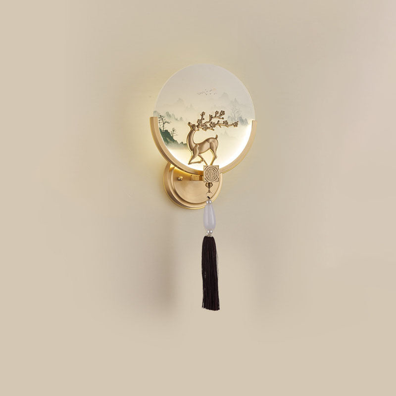 Modern Transitional Round Fawn All Copper Glass Silicone LED Wall Sconce Lamp For Living Room