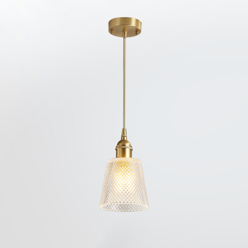 Moderner minimalistischer zylindrischer trapezförmiger Messingglas-Kronleuchter mit 1/2/3 Lichtern für das Esszimmer 