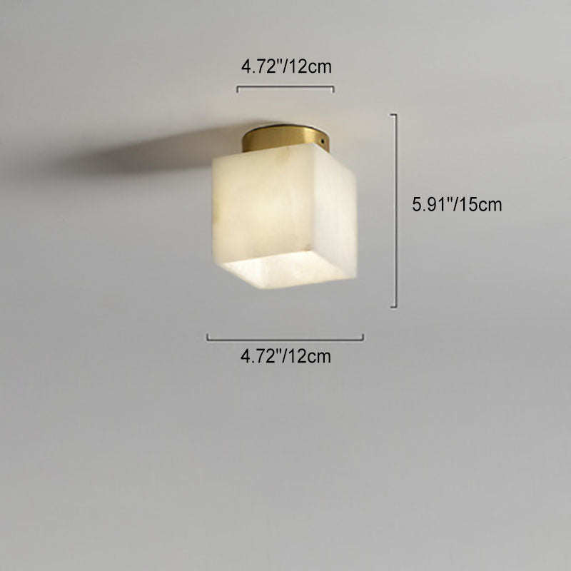 Modern Transitional Orb Square Copper Marble LED Semi-Flush Mount Ceiling Light For Hallway