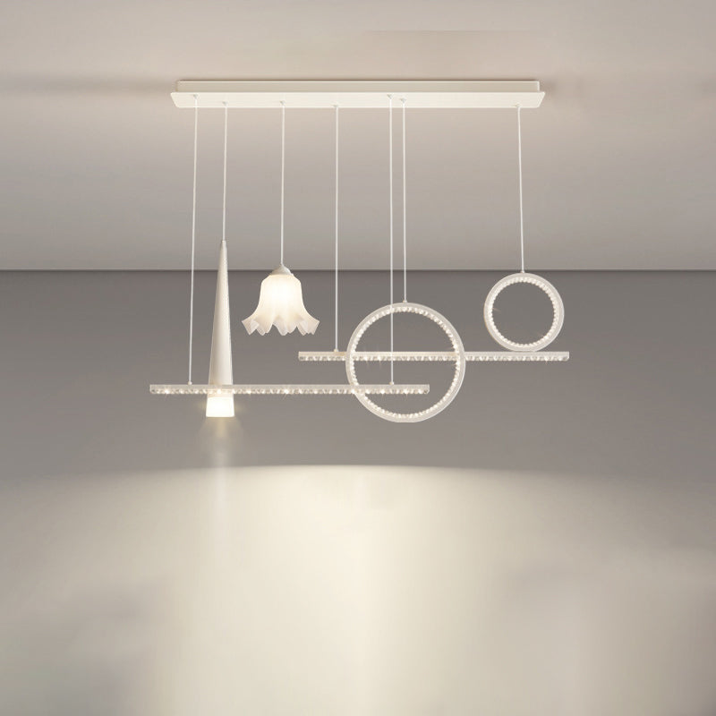 Zeitgenössischer luxuriöser geometrischer Ring-Glaskugel-Schirm LED-Kronleuchter Insellicht für Wohnzimmer 