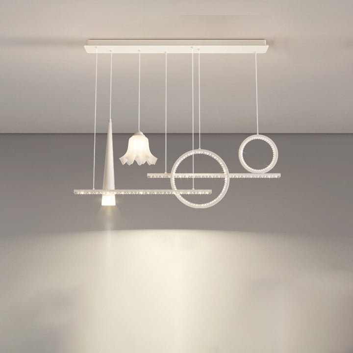 Zeitgenössischer luxuriöser geometrischer Ring-Glaskugel-Schirm LED-Kronleuchter Insellicht für Wohnzimmer 