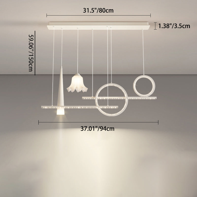 Zeitgenössischer luxuriöser geometrischer Ring-Glaskugel-Schirm LED-Kronleuchter Insellicht für Wohnzimmer 