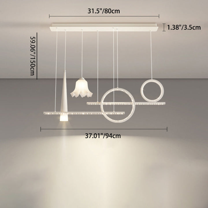 Zeitgenössischer luxuriöser geometrischer Ring-Glaskugel-Schirm LED-Kronleuchter Insellicht für Wohnzimmer 