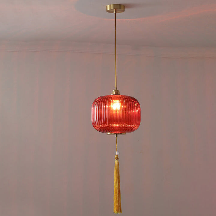 Lámpara colgante de 1 luz de vidrio de cobre con forma de linterna moderna nórdica 
