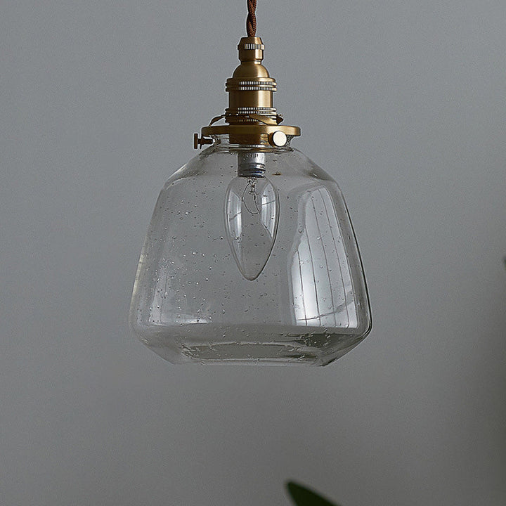 Traditional Japanese Brass Glass Air Bubble Round Terete 1-Light Pendant Light For Dining Room