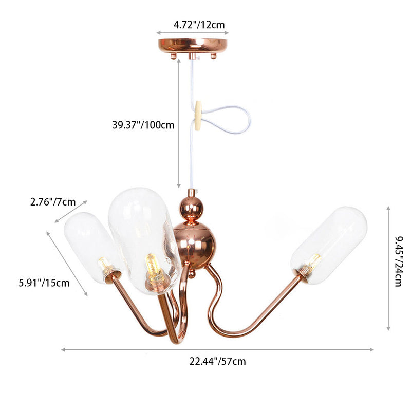 Zeitgenössischer Luxus-Kronleuchter mit Eisenrahmen und rundem Glasschirm, 3 Lichter, für Wohnzimmer 