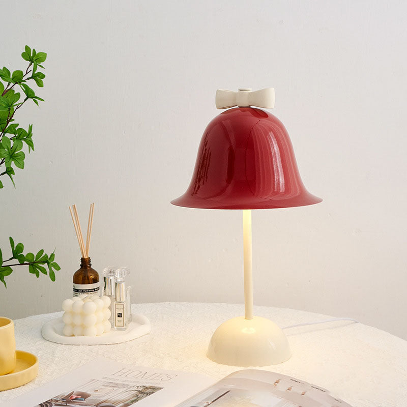 Moderne minimalistische Tischleuchte mit Schleifenglocke im Creme-Ton und LED 