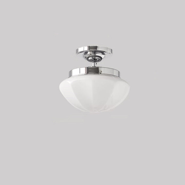 Luz de techo semiempotrada de 1 luz con forma hemisferoide de vidrio de hierro tradicional francés con ondas para pasillo 