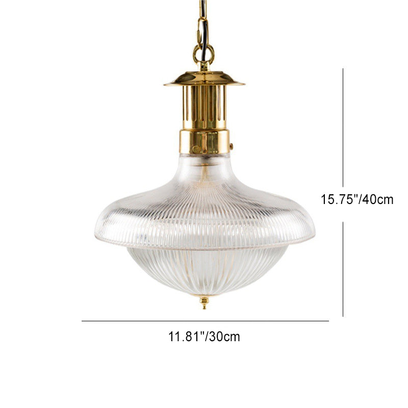 Zeitgenössische Retro gerippte Eisenglas 1-Licht Pendelleuchte für Wohnzimmer 