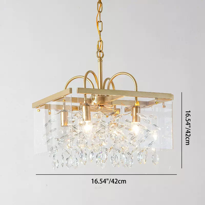 Lustre Moderne Carré en Acrylique et Fer avec Cristaux 4/8 Lumières pour Salon 