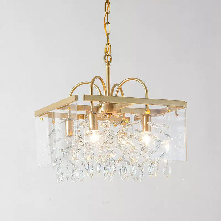 Lustre Moderne Carré en Acrylique et Fer avec Cristaux 4/8 Lumières pour Salon 