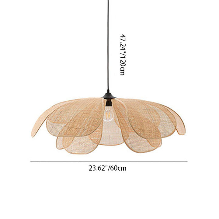 Traditionelle japanische Rattan-Pendelleuchte in Blütenblattform mit 1 Licht für Wohnzimmer 