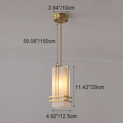 Traditionelle chinesische Pendelleuchte mit Kupferrahmen und Glasschirm, 1 Licht, für Wohnzimmer 