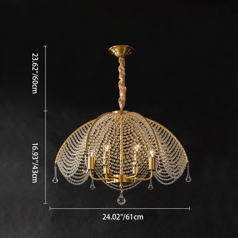 Lustre contemporain de luxe avec cadre doré et perles en cristal à 6 lumières pour salon 
