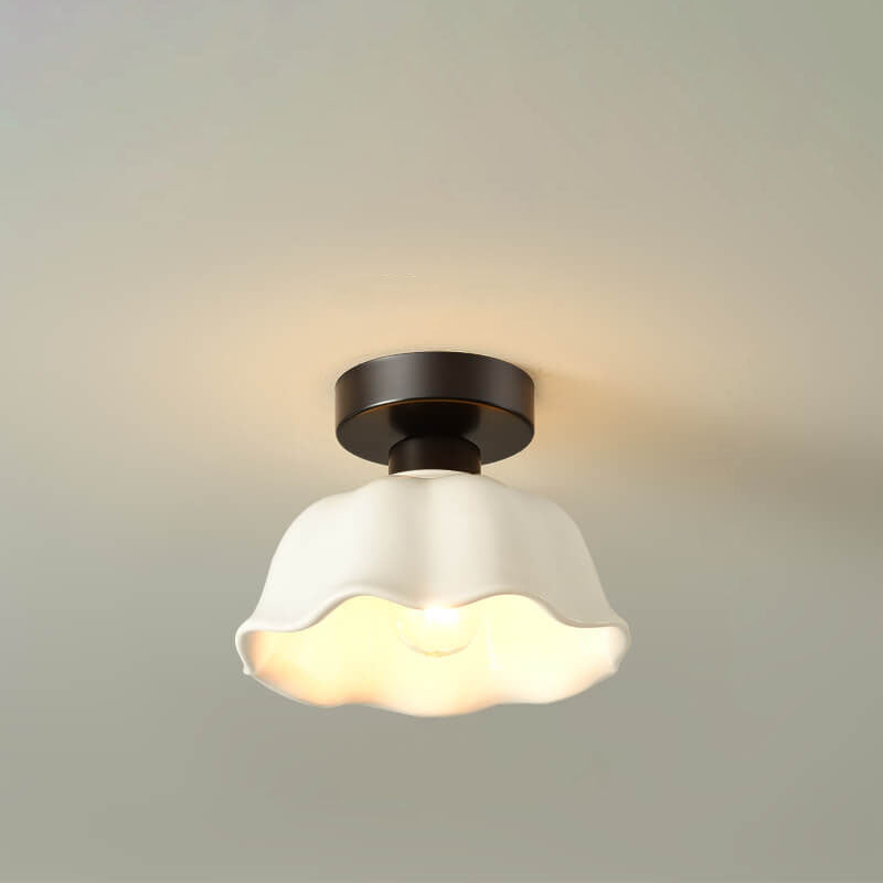 Scandinavian Modern Minimalist Iron Glass Ceramic Flower Diamond 1-Light Semi-Flush Mount Ceiling Light