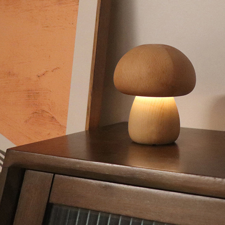 Lampe de Table LED en Bois Champignon USB Créative Contemporaine pour Chambre 