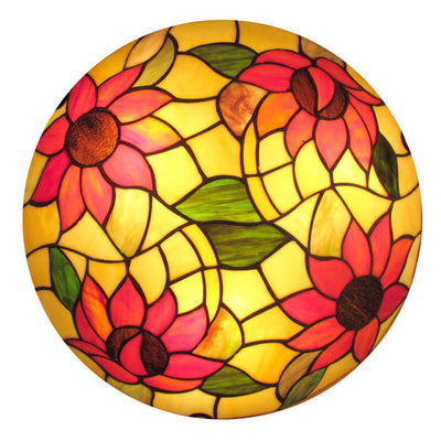 Vintage Tiffany Sunflower Round Stained Glass 3-Light Flush Mount Ceiling Light