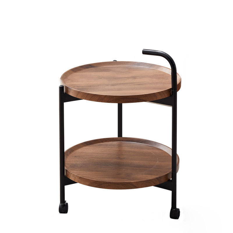 Table basse moderne minimaliste ronde en fer et bois à 2 niveaux pour le salon 