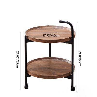 Table basse moderne minimaliste ronde en fer et bois à 2 niveaux pour le salon 