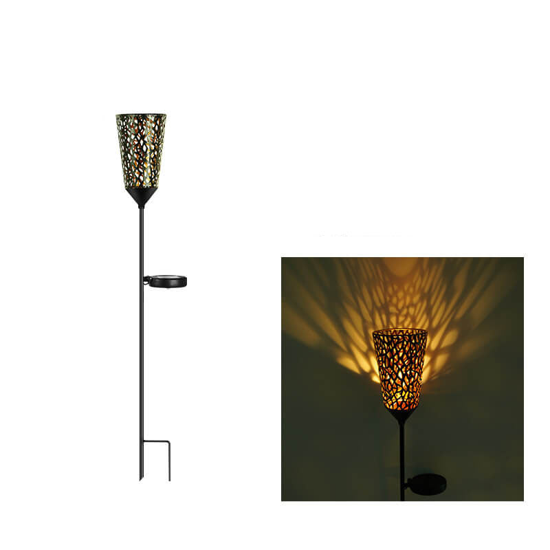 ضوء LED خارجي شمسي حديدي مجوف هندسي لإضاءة الفناء والعشب 