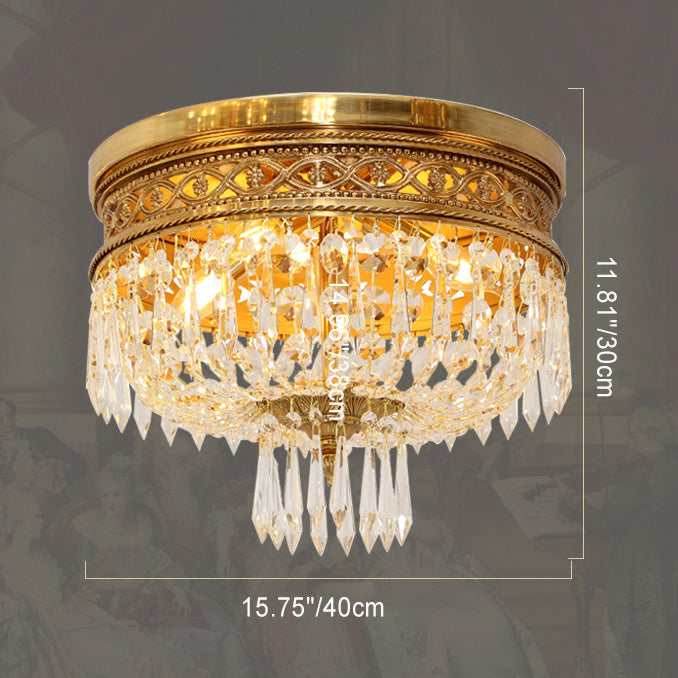 Plafonnier traditionnel rond en cuivre avec cristal 4/6 lumières pour chambre à coucher 