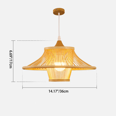 Suspension Luminaire Cylindre Rond en Bambou Japonais Traditionnel à 1 Lumière pour Chambre 