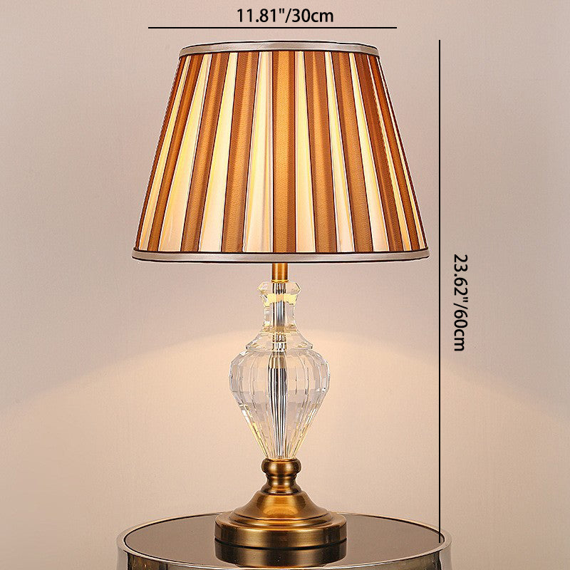 Lámpara de Mesa de 1 Luz con Cristal y Tela de Hardware Cilíndrico Tradicional Europeo para Dormitorio 