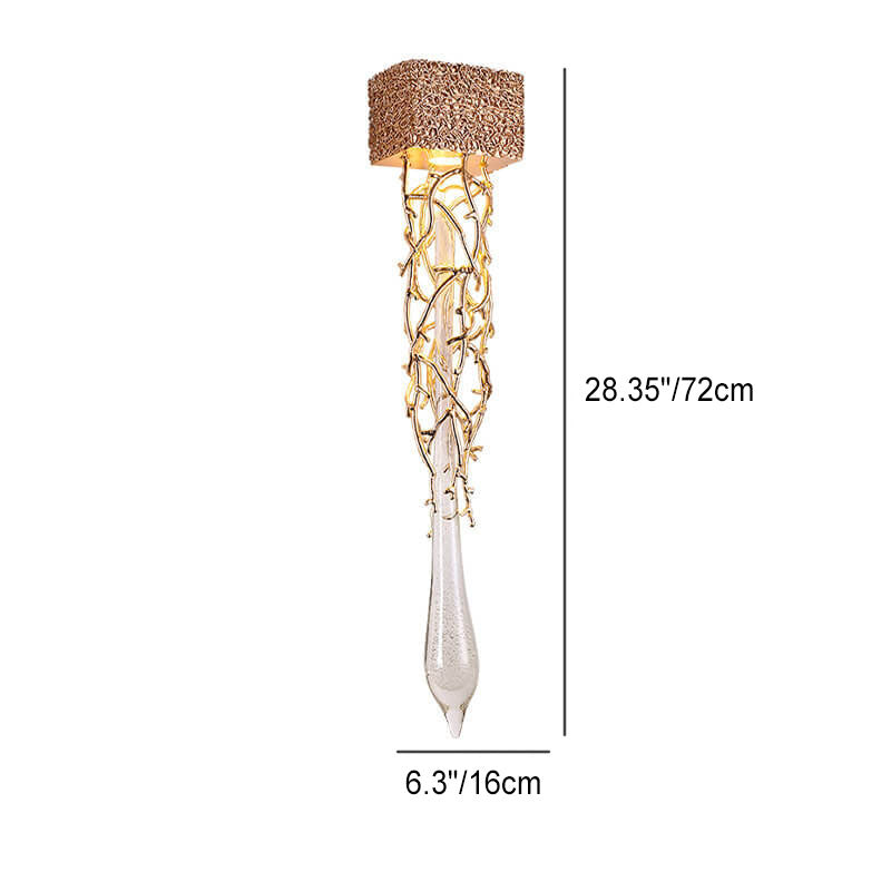 Modern Luxury Brass Tree Branch Hardware Crystal Water Drop Design 1-Light Wall Sconce Lamp