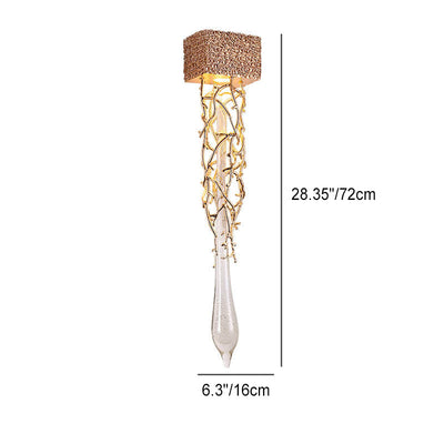 European Light Luxury Brass Tree Branch Crystal Water Drop Design 1-Light Wall Sconce Lamp
