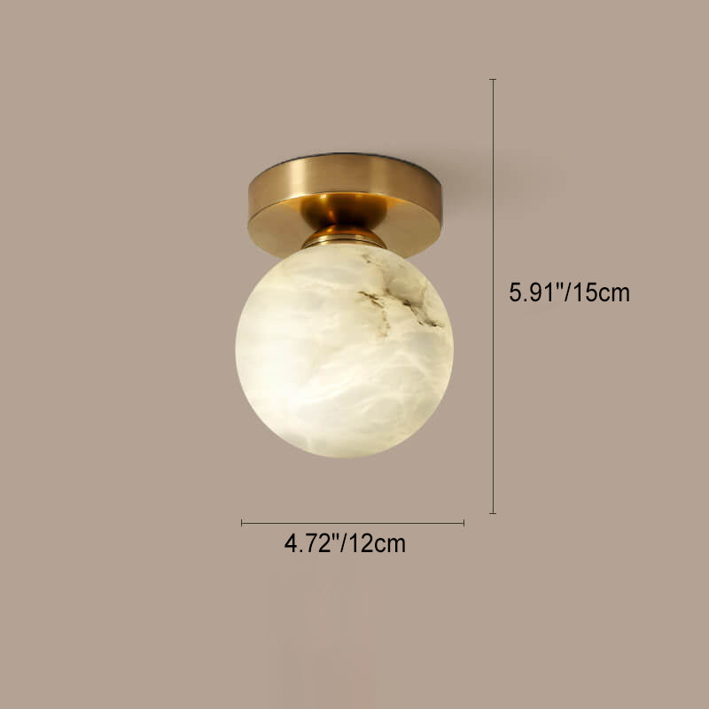 Modern Light Luxury Marble Round Ball Square Copper 1-Light Semi-Flush Mount Ceiling Light