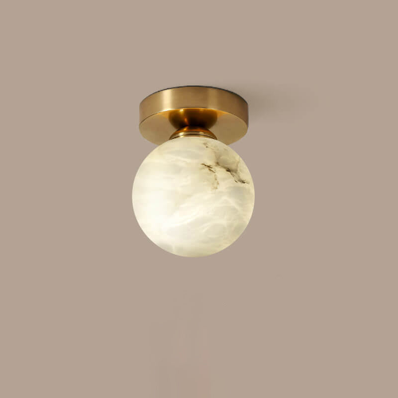 Modern Light Luxury Marble Round Ball Square Copper 1-Light Semi-Flush Mount Ceiling Light