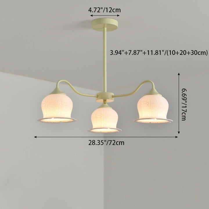 Moderner Art-Deco-Kronleuchter mit Eisenrahmen und PLA-Glocken-Orchideen-Blumenschirm, 3/5/6 Lichter, für Wohnzimmer 