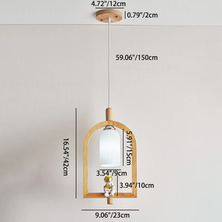 Lustre suspendu contemporain scandinave Cylindre Spaceman en bois et verre à 1 lumière pour salle à manger 