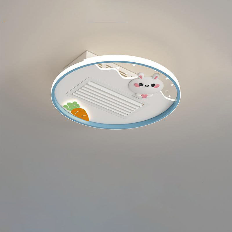 Contemporary Creative Acrylic Astronaut Moon LED Kids Flush Mount Ceiling Invisible Bladeless Fan Light For Bedroom